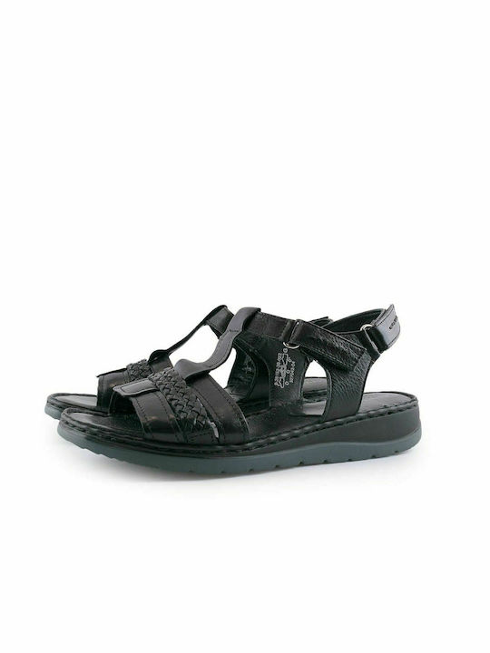 Caprice Leather Women's Flat Sandals Anatomic in Black Color