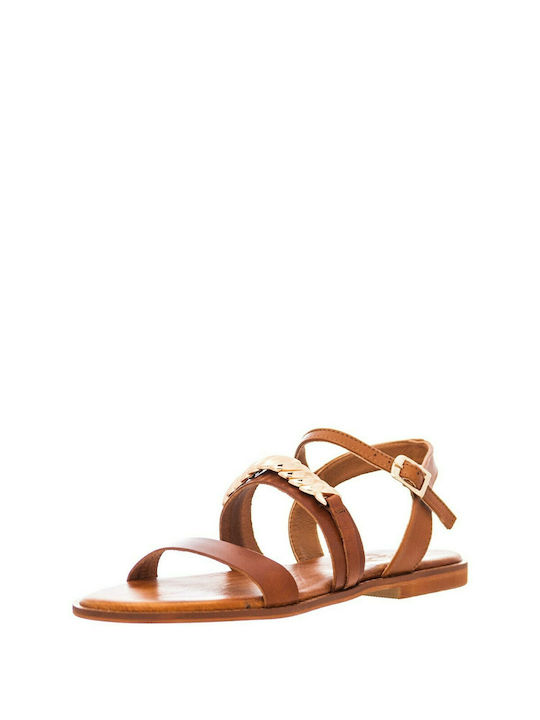 Mariella Fabiani Leather Women's Flat Sandals in Tabac Brown Color