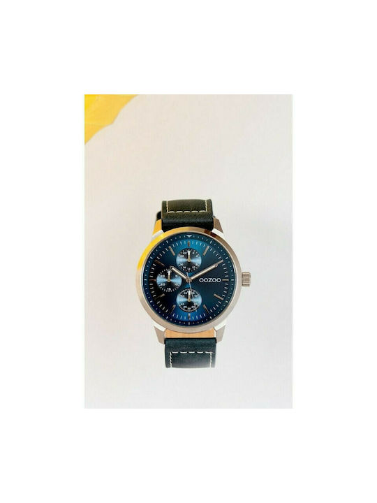 Oozoo Watch Chronograph Battery with Blue Leather Strap