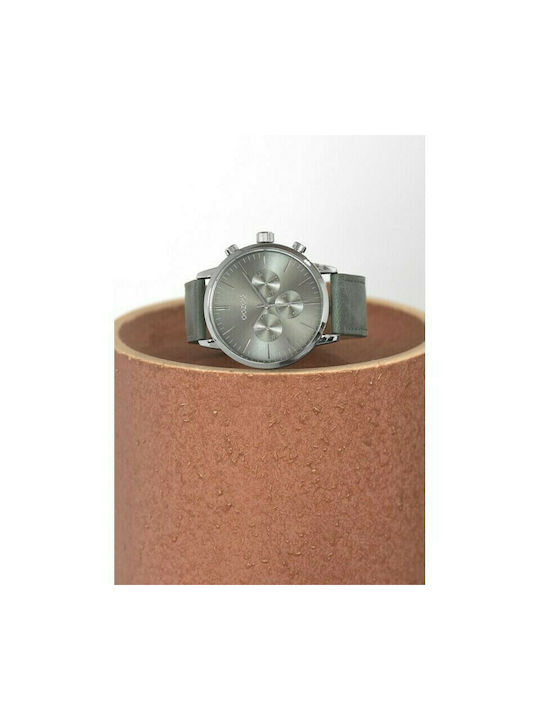 Oozoo Watch Chronograph Battery with Gray Leather Strap