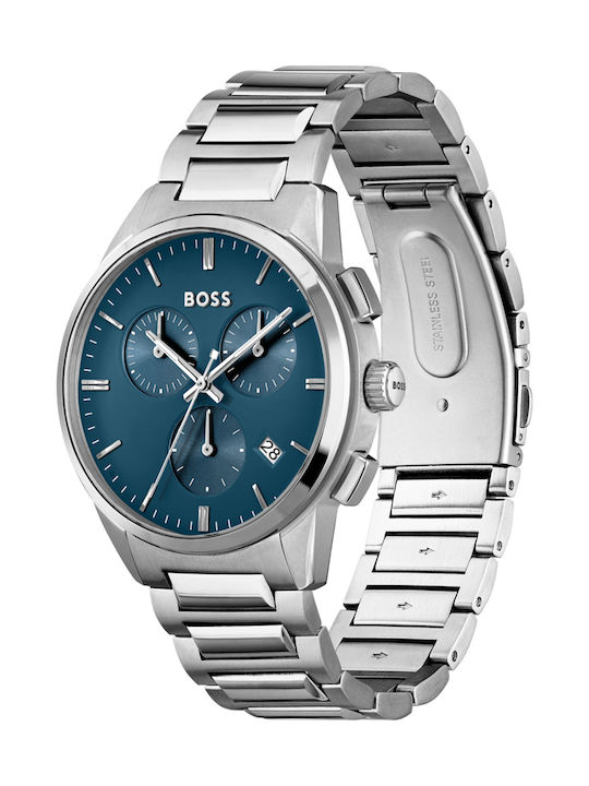 Boss Dapper Men's Watch 43mm Chronograph Battery with Silver Leather Strap