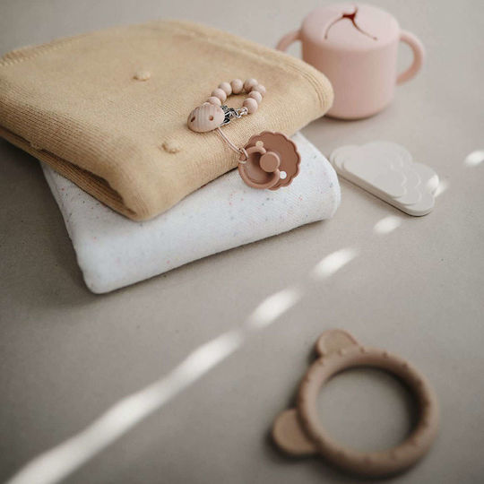 Mushie Κουβέρτα Αγκαλιάς & Λίκνου Textured Dots Βαμβακερή Καφέ 80x100εκ.