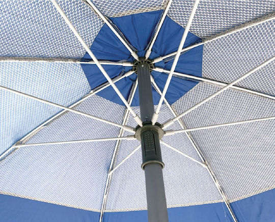 Solart Folding Beach Umbrella Diameter 2m with UV Protection and Air Duct Silver Blue