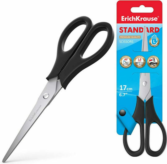 ErichKrause Schere Linkshänder 17cm mit Metallisch Klinge Schwarz 1Stück