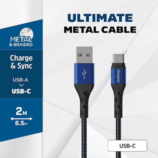 Energizer Плетен USB 2.0 Кабел USB-C Мъжки - USB-A Син 2м C520CKBL