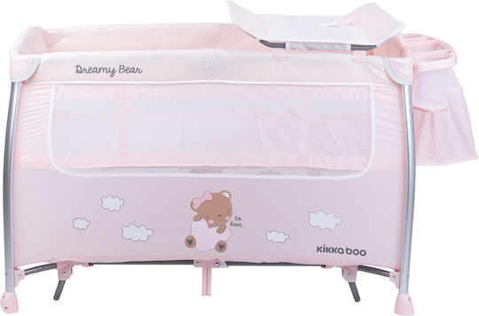 Kikka Boo Dreamy Bear Laufstall 2 Ebenen mit Wickeltisch & Matratze Rosa 120x60cm