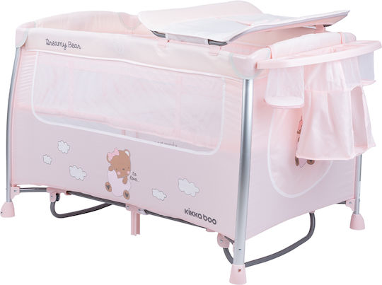 Kikka Boo Dreamy Bear Laufstall 2 Ebenen mit Wickeltisch & Matratze Rosa 120x60cm
