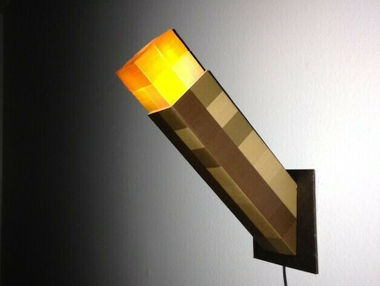 Led Παιδικό Διακοσμητικό Φωτιστικό Minecraft Καφέ 6x6x28εκ.