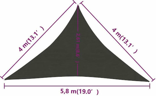 vidaXL Τρίγωνο Πανί Σκίασης Γκρι με Κρίκους 4x4x5.8m 160gr/m² από HDPE 160gr/m²