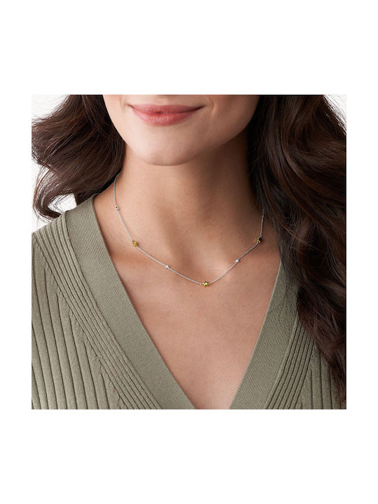 Fossil Elliott Necklace with design Star from Gold Plated Steel with Zircon