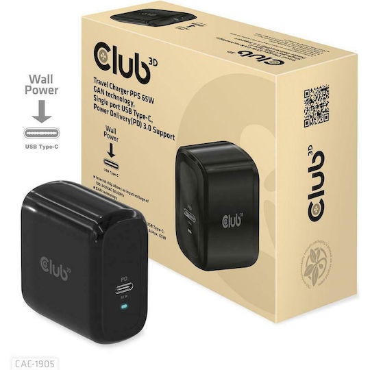 Club3D Φορτιστής Χωρίς Καλώδιο με Θύρα USB-C 65W Power Delivery Μαύρος (CAC-1905EU)