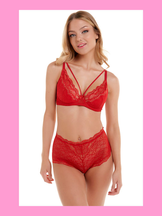 Miss Rosy High-waisted Women's Boxer with Lace Red