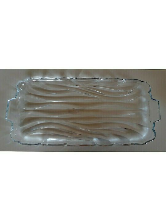 Karvounis Rectangular Glass Decorative Platter Bamboo Waves Transparent 40x24cm
