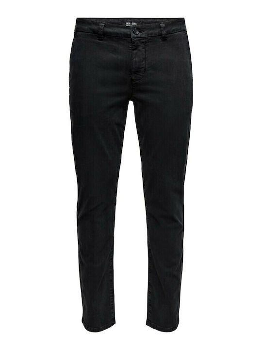 Pantaloni Chino Elastic cu Croială Slim Negru