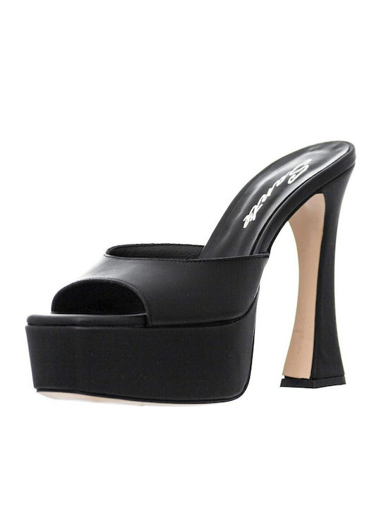 Leder Mules mit Dünn Hoch Absatz in Schwarz Farbe