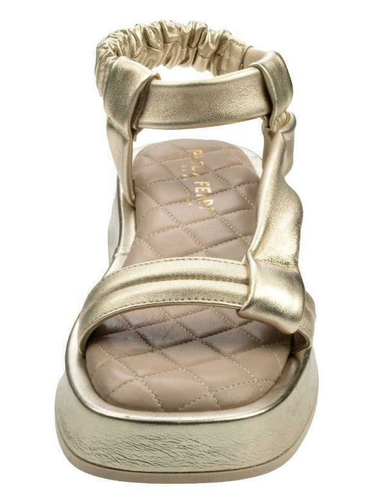 Leather Women's Flat Sandals Flatforms in Gold Color