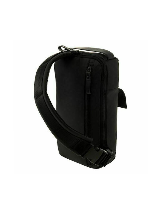 Polo Fabric Sling Bag with Zipper, Internal Compartments & Adjustable Strap Black 19x7x33cm