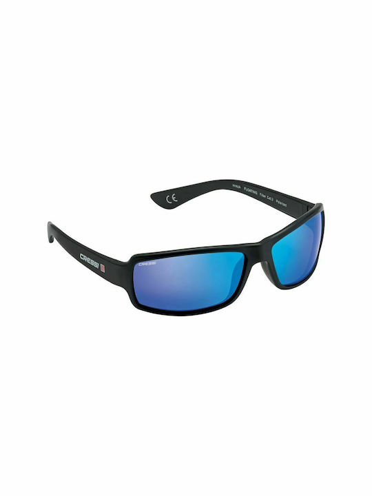 CressiSub Ninja Floating Men's Sunglasses with Black Plastic Frame and Blue Mirror Lens XDB100006