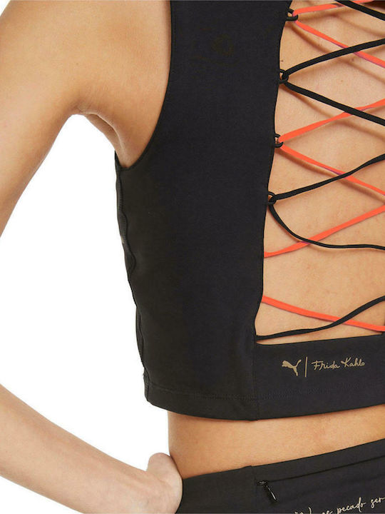 X Frida Kahlo Women's Athletic Crop Top Sleeveless Black