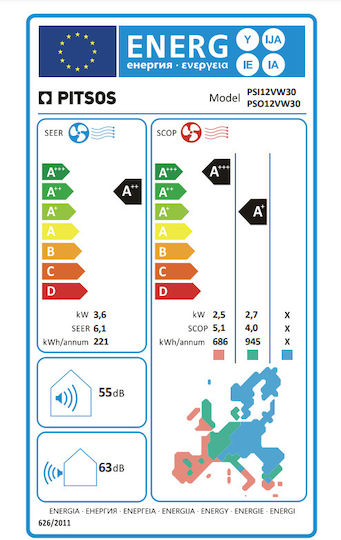 Pitsos Nefeli Standard Inverter-Klimaanlage 12000 BTU A++/A+