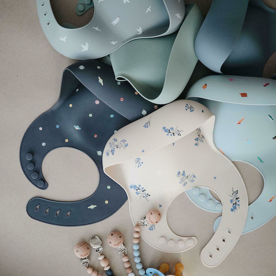 Mushie Cherries Waterproof Bib Silicone with Button & Pocket White