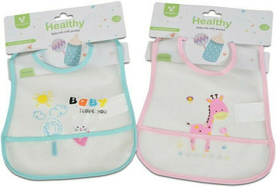 Cangaroo Αδιάβροχη Ποδιά Πλαστική με Αυτοκόλλητο Baby Bib Healthy με Τσέπη Blue