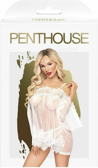 Penthouse Lip Smacker Babydoll Sexy Ρόμπα White