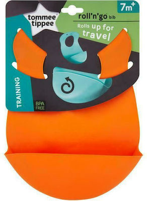 Tommee Tippee Roll N' Go Waterproof Bib Silicone with Button & Pocket Orange 46351494