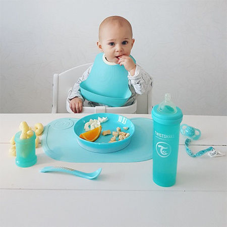 Twistshake Waterproof Bib Plastic with Button & Pocket Pastel Blue-Green for 4 m+ 2pcs