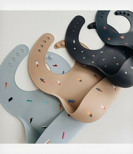Mushie Rocket Waterproof Bib Silicone with Button & Pocket Beige