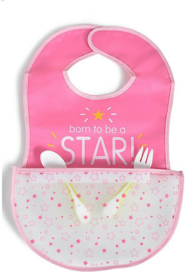 Cangaroo Baby Bib Glam Waterproof Bib Plastic with Hoop & Loop Fastener & Pocket Pink