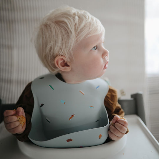 Mushie Light Shell Waterproof Bib Silicone with Button & Pocket White