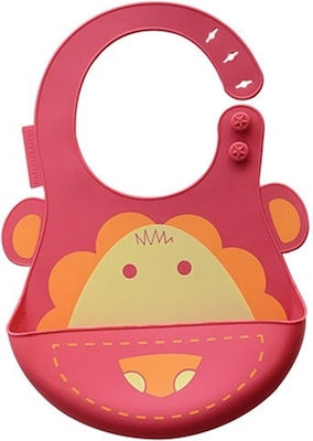 Marcus & Marcus Marcus the Lion Cub Waterproof Bib Silicone with Button & Pocket Red