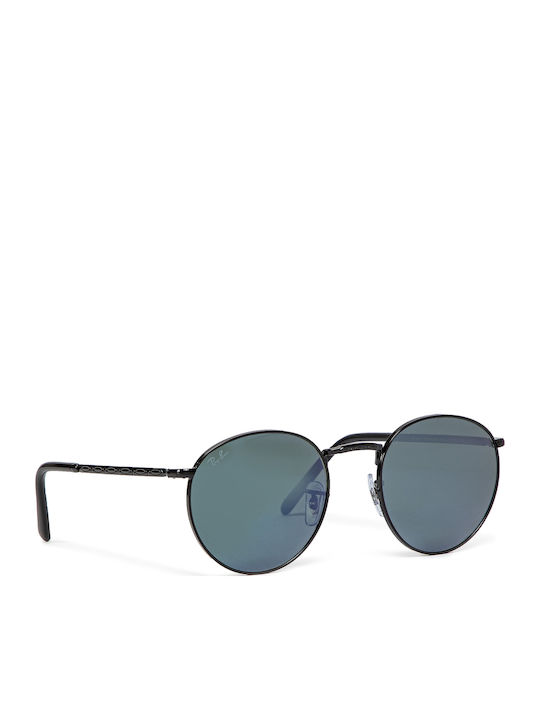 Ray Ban New Round Unisex Sunglasses with Black Metal Frame and Blue Mirror Lens RB3637 002/G1