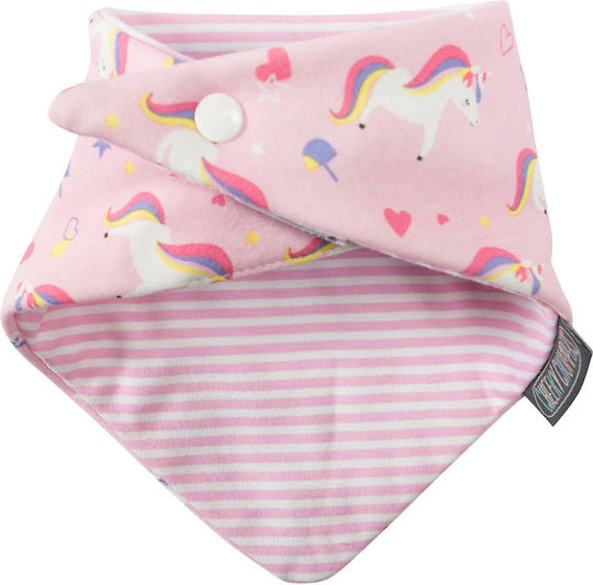 Cheeky Chompers Unicorn & Dots Bandana from 100% Cotton with Button Pink-Grey for 2 m+ 2pcs