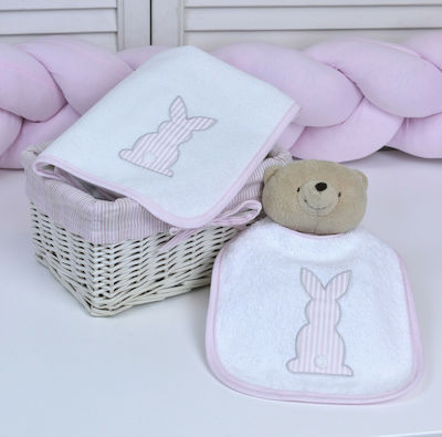 Baby Oliver Bunny Bib from 100% Cotton with Lace Band Pink