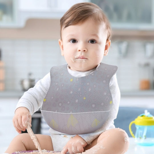 Naforye Leaves Waterproof Bib Silicone with Button & Pocket for 6 m+