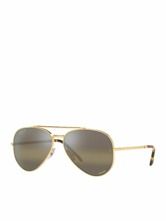 Ray Ban Aviator Unisex Γυαλιά Ηλίου με Χρυσό Μεταλλικό Σκελετό και Καφέ Ντεγκραντέ Polarized Φακό RB3625 9196/G5