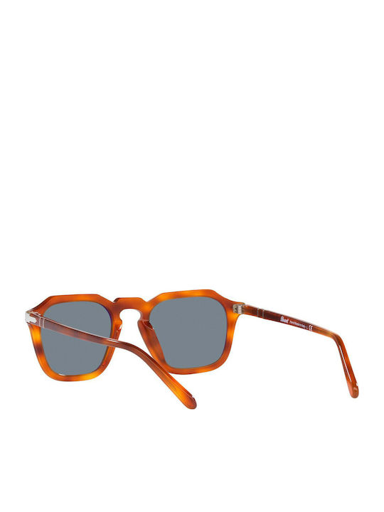 Persol Unisex Sunglasses with Brown Tartaruga Horn-Rimmed Frame and Blue Lenses PO3292S 96/56