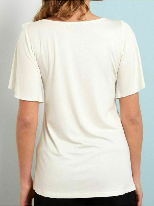 ANNA RAXEVSKY Women's ecru short-sleeved muslin blouse B21134 ECRU