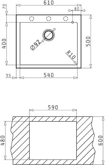 Pyramis Istros 1B 070103911 Drop-In Мивка от Синтетичен Гранит Ш61xД50см Слонова кост