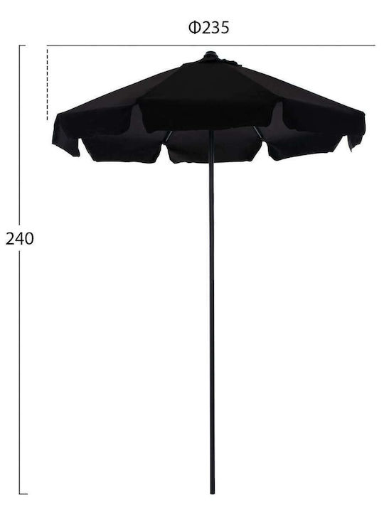 Professional Circular Garden Parasol with Metal Frame in Black F2.35m