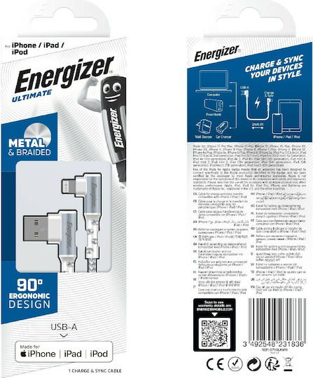 Energizer Angle (90°) / Braided USB to Lightning Cable Λευκό 2m (C710LKWH)