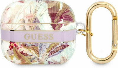 Guess Flower Print Silicone Case with Keychain Purple for Apple AirPods 3