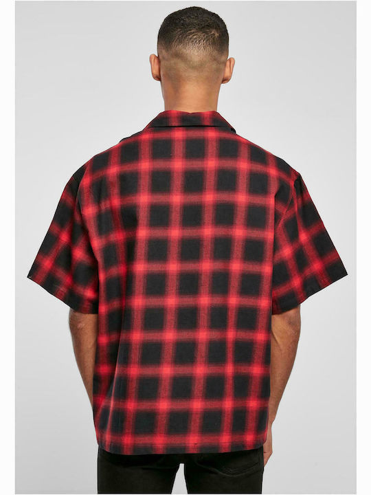 Urban Classics Men's Shirt Short Sleeve Checked Black / Red