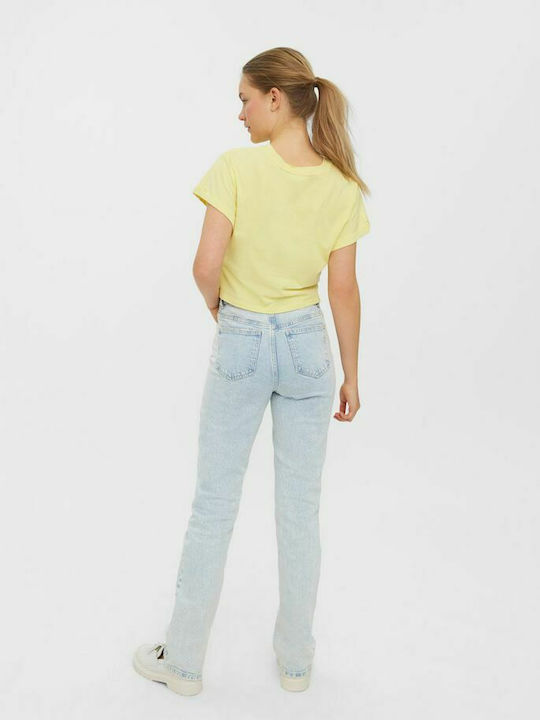 Vero Moda pentru Femei de Vară Crop Top din Bumbac cu Mâneci Scurte Lemon Meringue