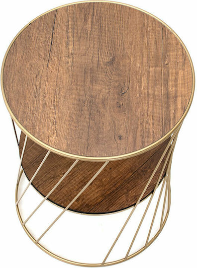 Rundes Beistelltisch Jaspin Holz Gold / Nussbaum M32xL32xH44cm
