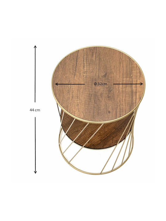 Round Side Coffee Table Jaspin Wooden Gold / Brown W32xL32xH44cm