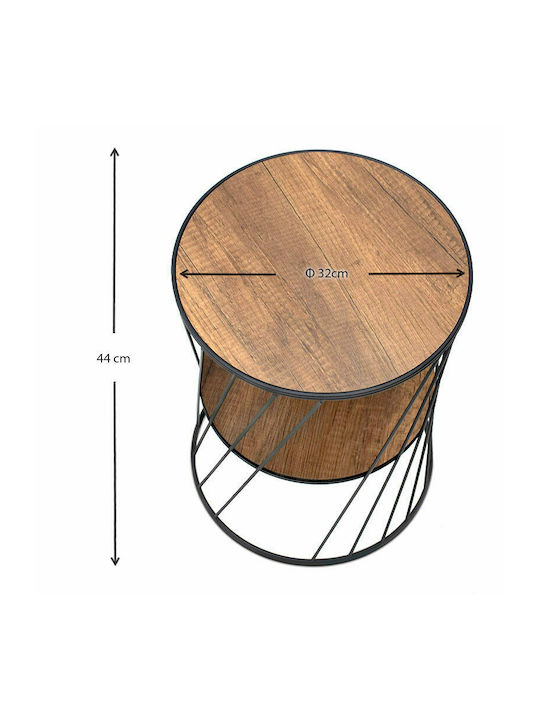Round Side Table Jaspin Wooden Black / Walnut 32x32x44cm