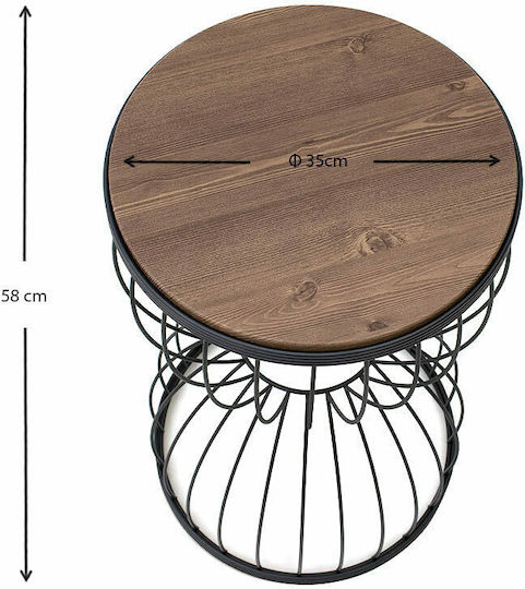 Round Side Table Pino Wooden Walnut / Black M35xW35xH58cm
